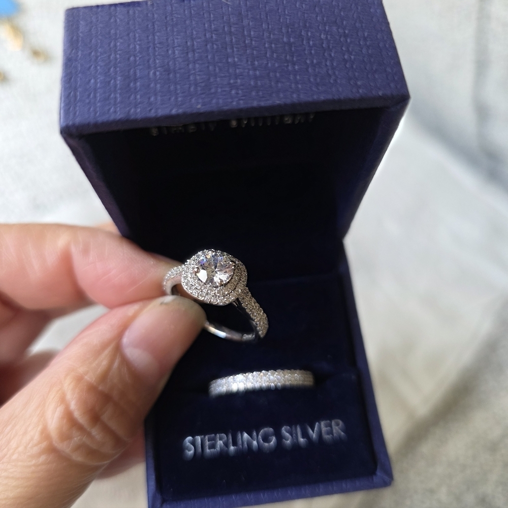 Simply Silver Set  Sterling Silver CZ Engagement Wedding Eternity Rings Size7 - Picture 5 of 6